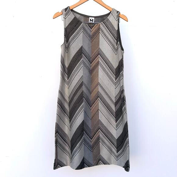 Missoni Chevron Knit Mini Sleeveless Tank Dress Brown Metallic 46 Wool 10 - Picture 2 of 12